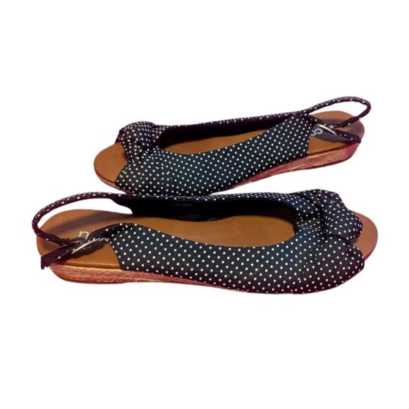 Polka Dot Rockabilly Sling Espadrille Peep Bow Sandal Coquette Preppy Vintage - Picture 2 of 9